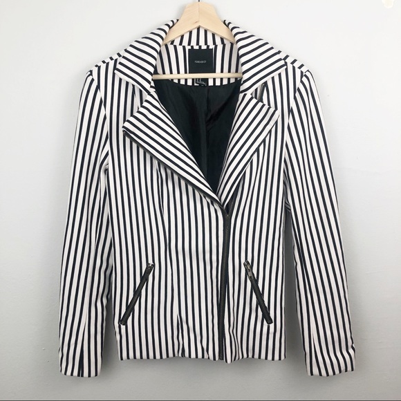 Forever 21 Jackets & Blazers - Striped asymmetrical zip moto inspired blazer M